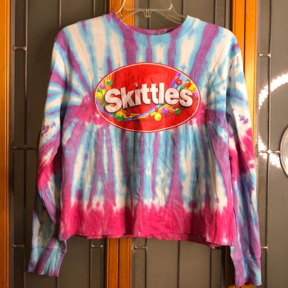 skittles Tops - Tie-Dye Long Sleeve Crop Top - Pink & Blue